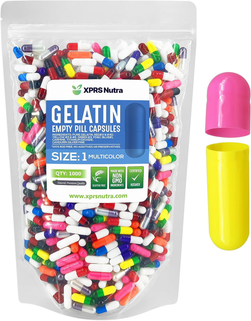 XPRS Nutra Cápsulas Vacías Tamaño 1 - 500 Unidades de Gelatina Bovina para Suplementos DIY