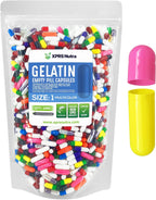 XPRS Nutra Cápsulas Vacías Tamaño 1 - 500 Unidades - Cápsulas de Gelatina Bovina para Suplementos DIY (Multicolor)