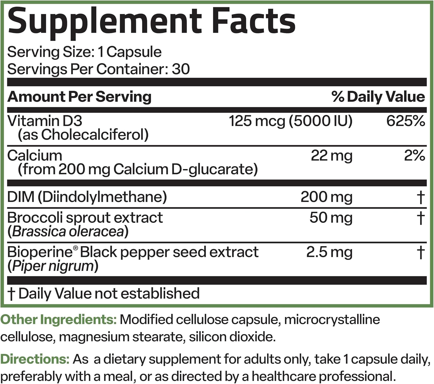 Bronson DIM Balance+ - Suplemento con DIM, Calcio D-Glucarato, Brotes de Brócoli y Vitamina D3 - 30 Cápsulas Vegetarianas