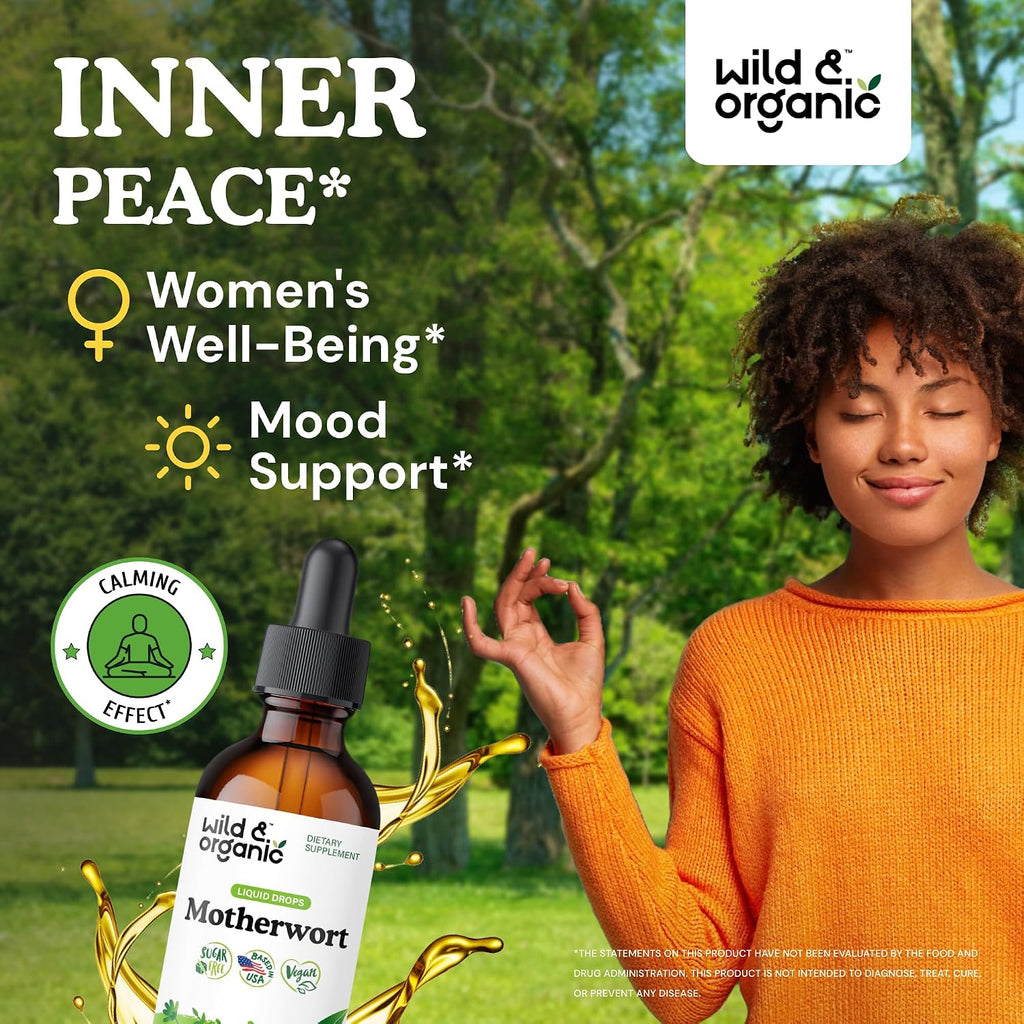 Wild & Organic Tintura de Agripalma - Apoyo Femenino, Calma y Buen Humor - Gotas de Extracto de Agripalma - Suplemento Vegano, Sin Azúcar ni Alcohol - 60 ml