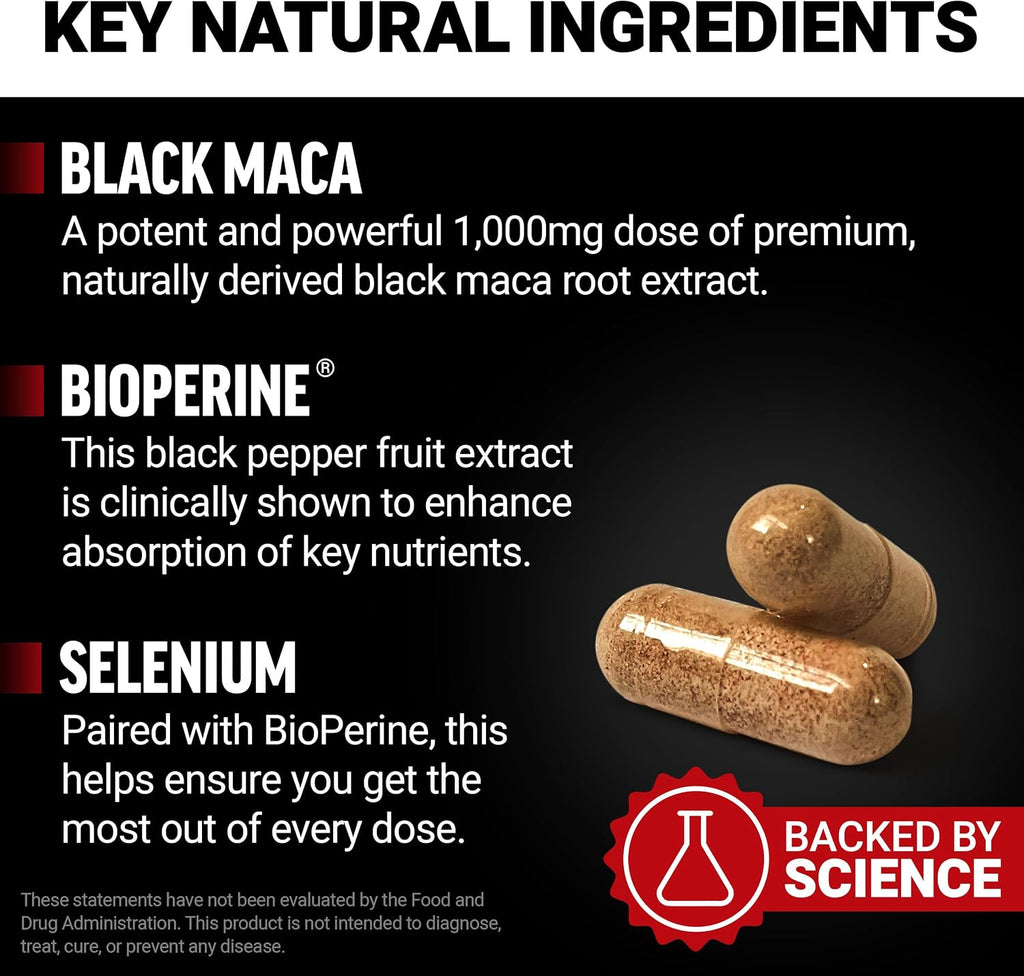 Force Factor Black Maca Raíz de Maca Negra para Hombres, 1000 mg, 120 Cápsulas (Envase de 2)