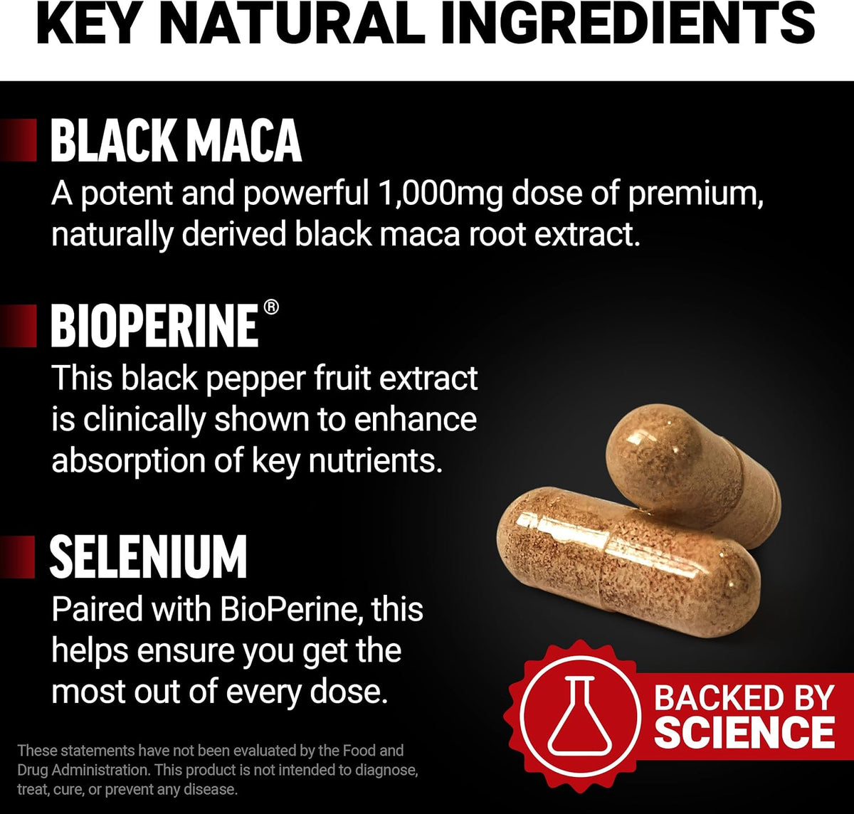 Force Factor Black Maca Root Suplemento para Hombres, 1000mg Maca Negra con BioPerine, 180 Cápsulas (3 Envases) – Image 3