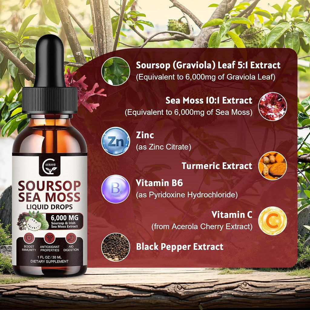 GORNVB – Gotas de Soursop Graviola Multivitamínico (2 Paquete, 30 ml cada botella)