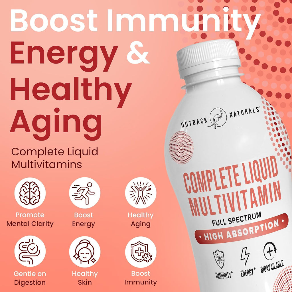 Complete Liquid Multivitamin – Mezcla de Alta Absorción de Vitaminas, Minerales, Aminoácidos, Probióticos y Superalimentos para el Sistema Inmunitario, Energía, Salud Articular y Más. Sin Azúcar Añadido – 30 Porciones