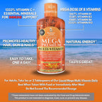 Mega Premium Liquid Multivitamin - 110 Ingredientes, Vitamina C, D3, Zinc, Sabor Naranja, 32 Servicios