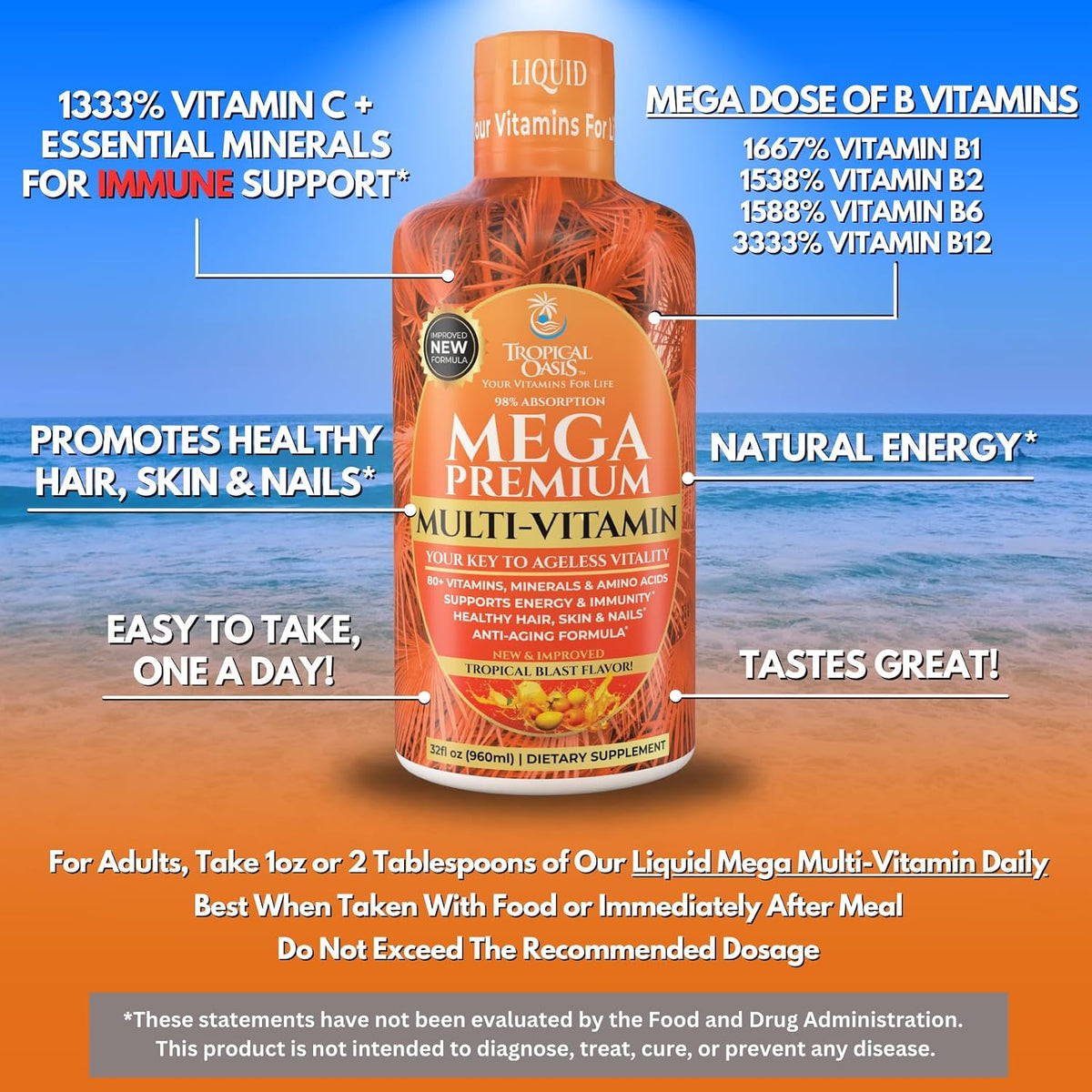 Mega Premium Liquid Multivitamin - 110 – Acción antioxidante: Las vitaminas C y E, junto con el selenio y otros – Image 4