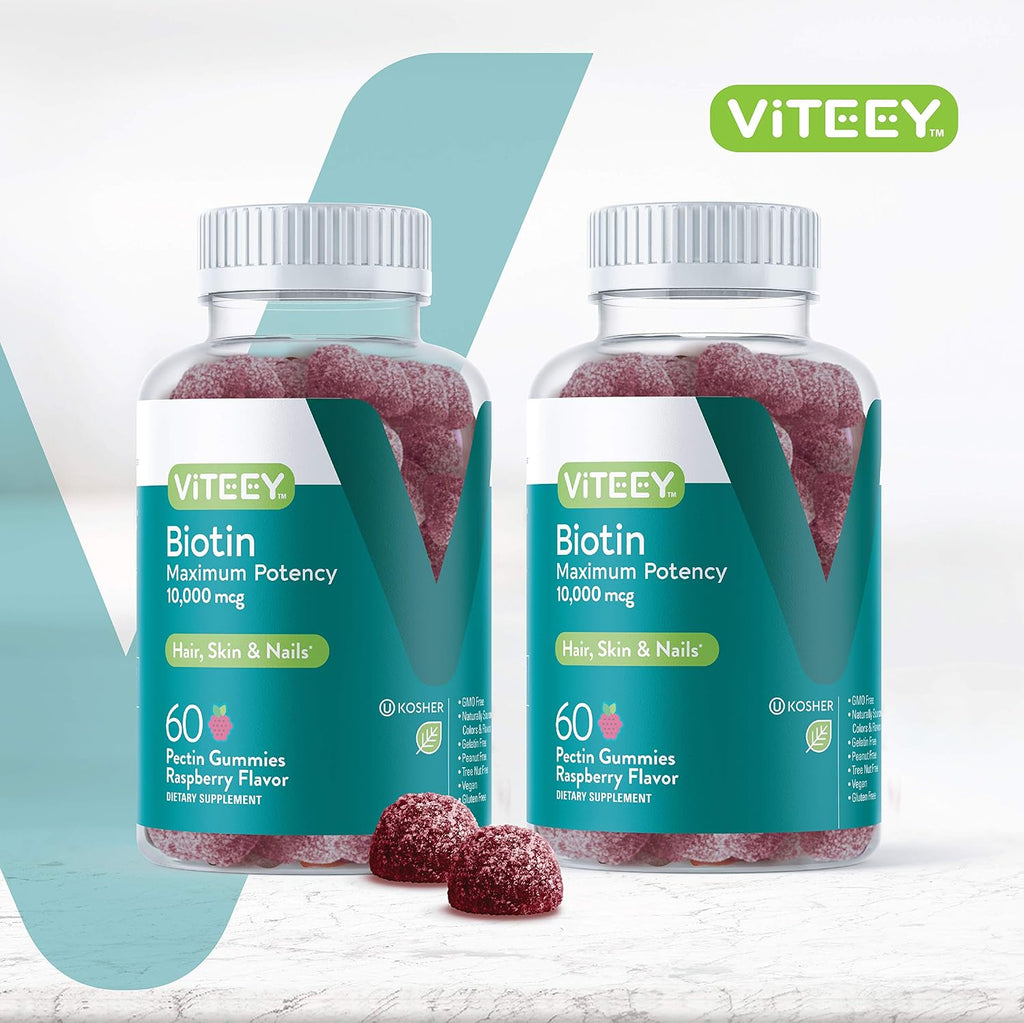 Viteey Biotin Gummies - 10.000 μg - 120 Gominolas para Cabello, Piel y Uñas