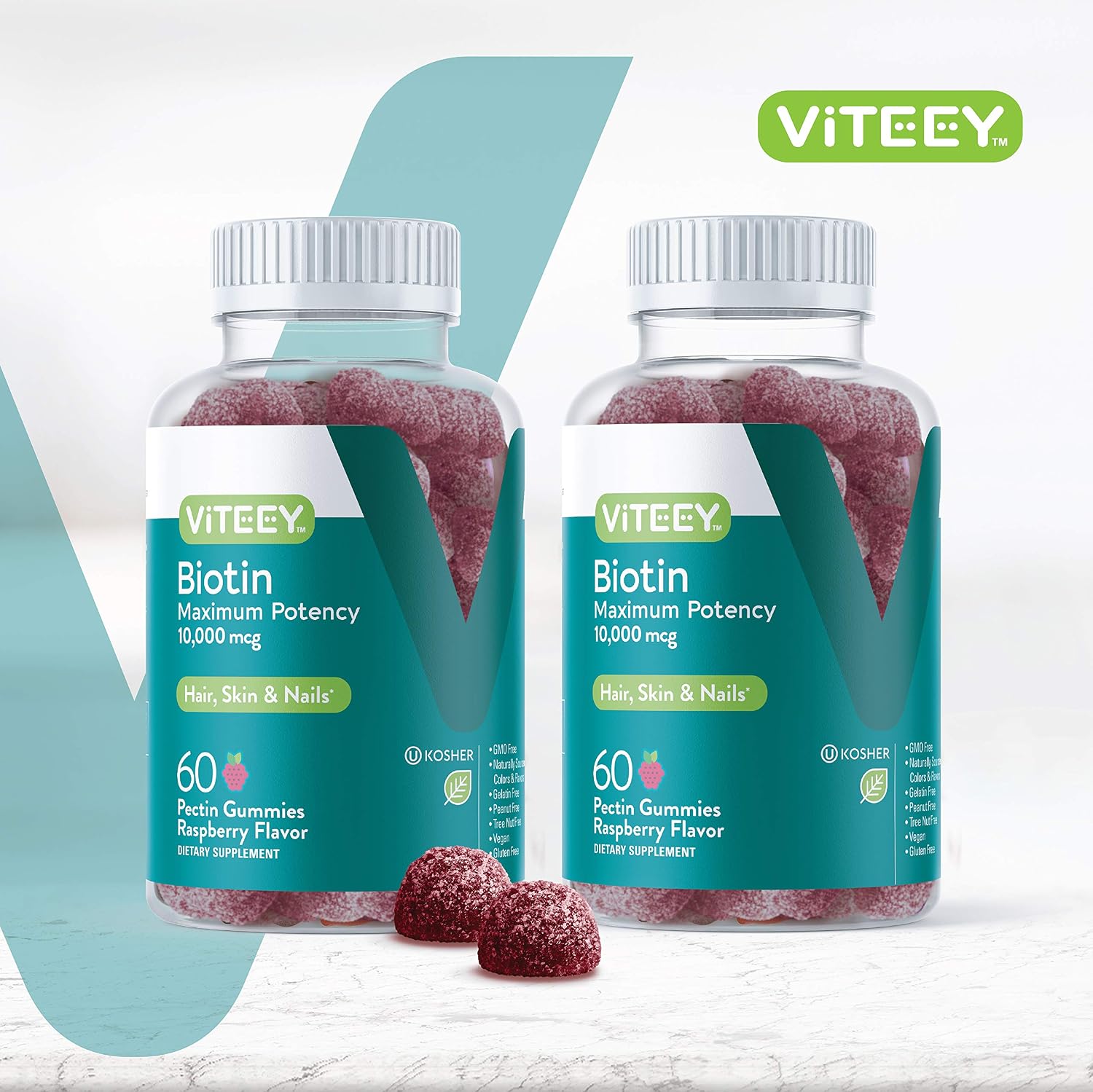Viteey Biotin Gummies - 10.000 μg - 120 Gominolas para Cabello, Piel y Uñas
