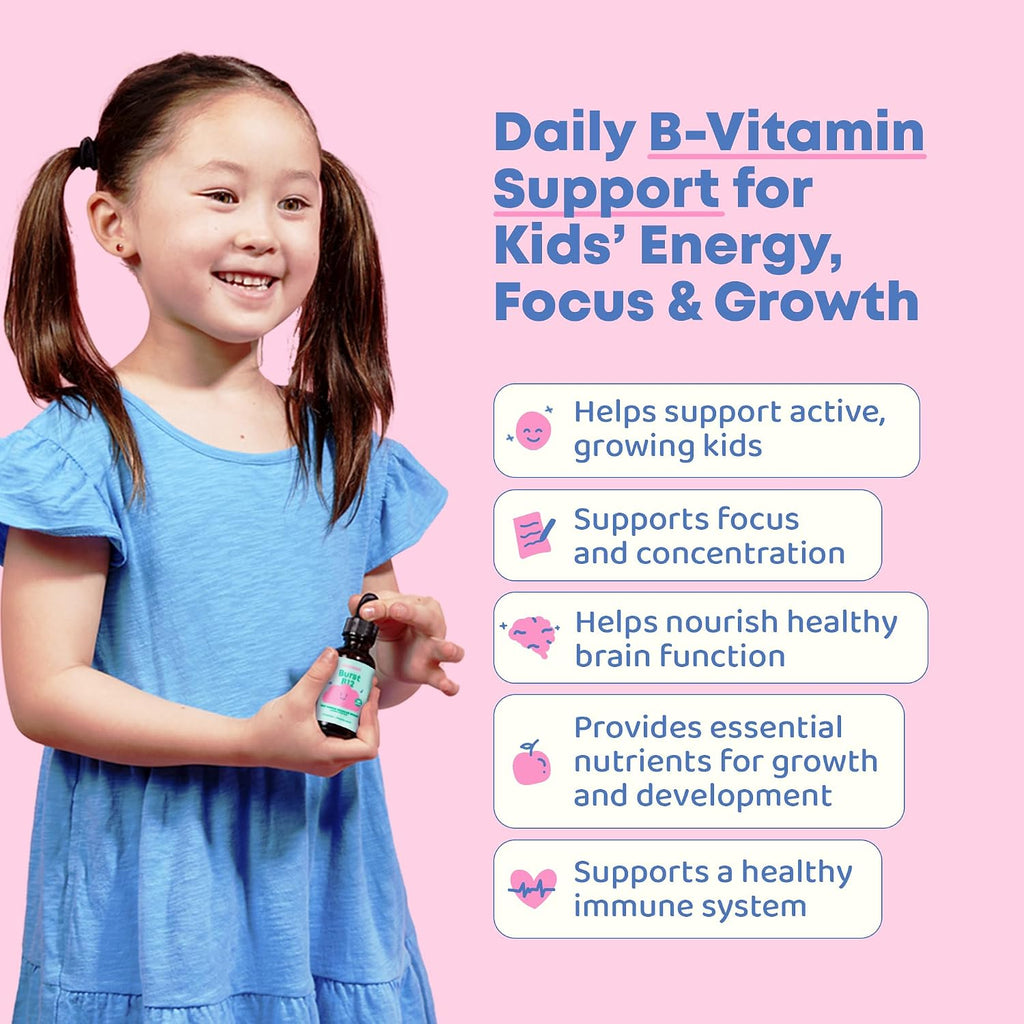 JoySpring Burst B12 Gotas - Complejo B para niños con metilcobalamina B12, Apoyo al Crecimiento y Desarrollo, Vegano, Líquido, 2 fl oz (60 porciones)