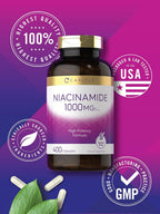 Carlyle Niacinamida 1000 mg | 400 Cápsulas | Fórmula de Alta Potencia | No-GMO, Sin Gluten