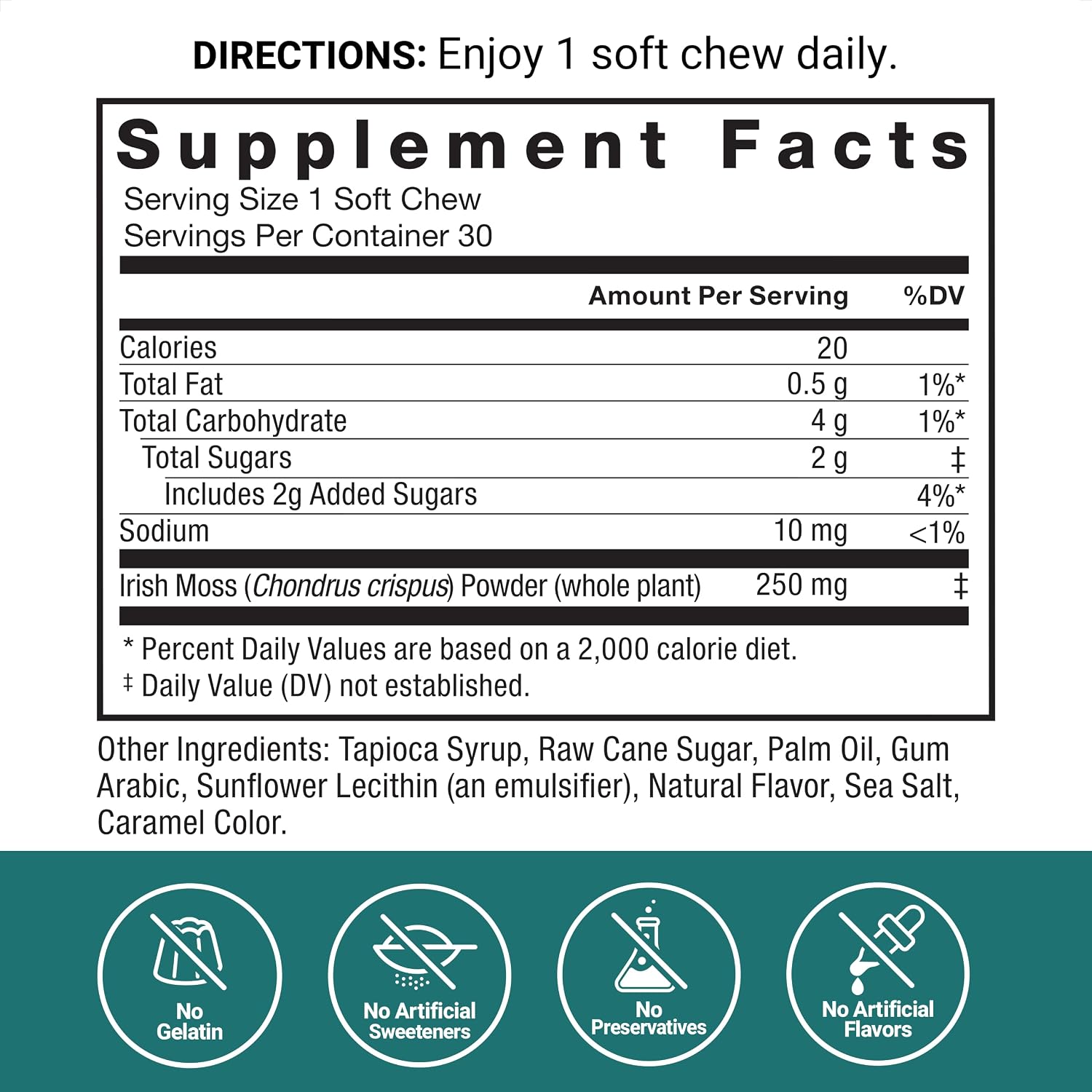 Force Factor Sea Moss Soft Chews, Gominolas de Musgo Irlandés, Sabor Caramelo Salado, 90 Gominolas (Pack de 3)