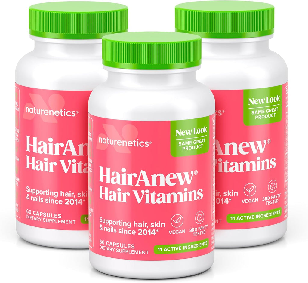 HairAnew Vitaminas para el Crecimiento del Cabello - 5000mcg Biotina - Vegano - 60 Cápsulas (3 Paquete)