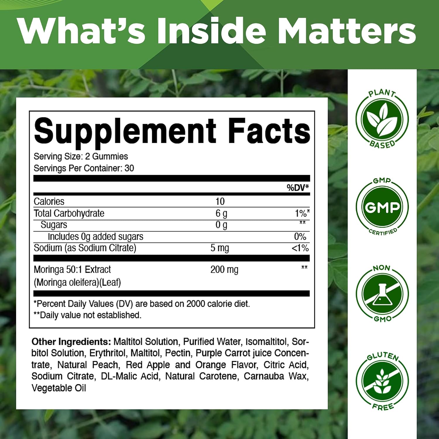 Vitamatic Moringa Gummies - Extracto Botánico Sin Azúcar - 60 Gomitas Veganas