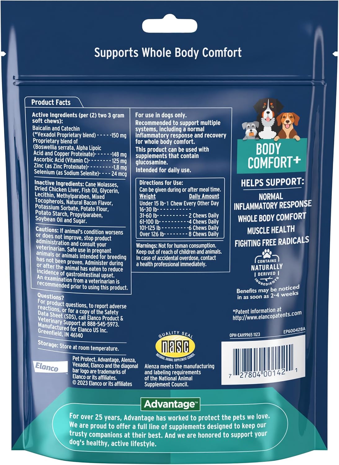 Pet Protect Whole Body Comfort+ Suplemento para Perros, Alenza, Apoya Respuesta Inflamatoria Normal, Masticables Sabor Pollo (60 uds)