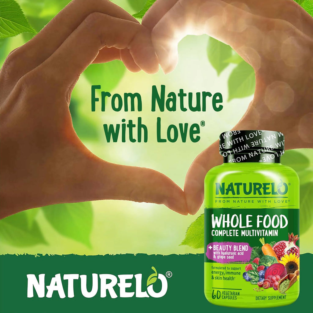 NATURELO Multivitamínico Integral con Biotina, Ácido Hialurónico y Extracto de Uva - 60 Cápsulas Veganas (Pack de 2)