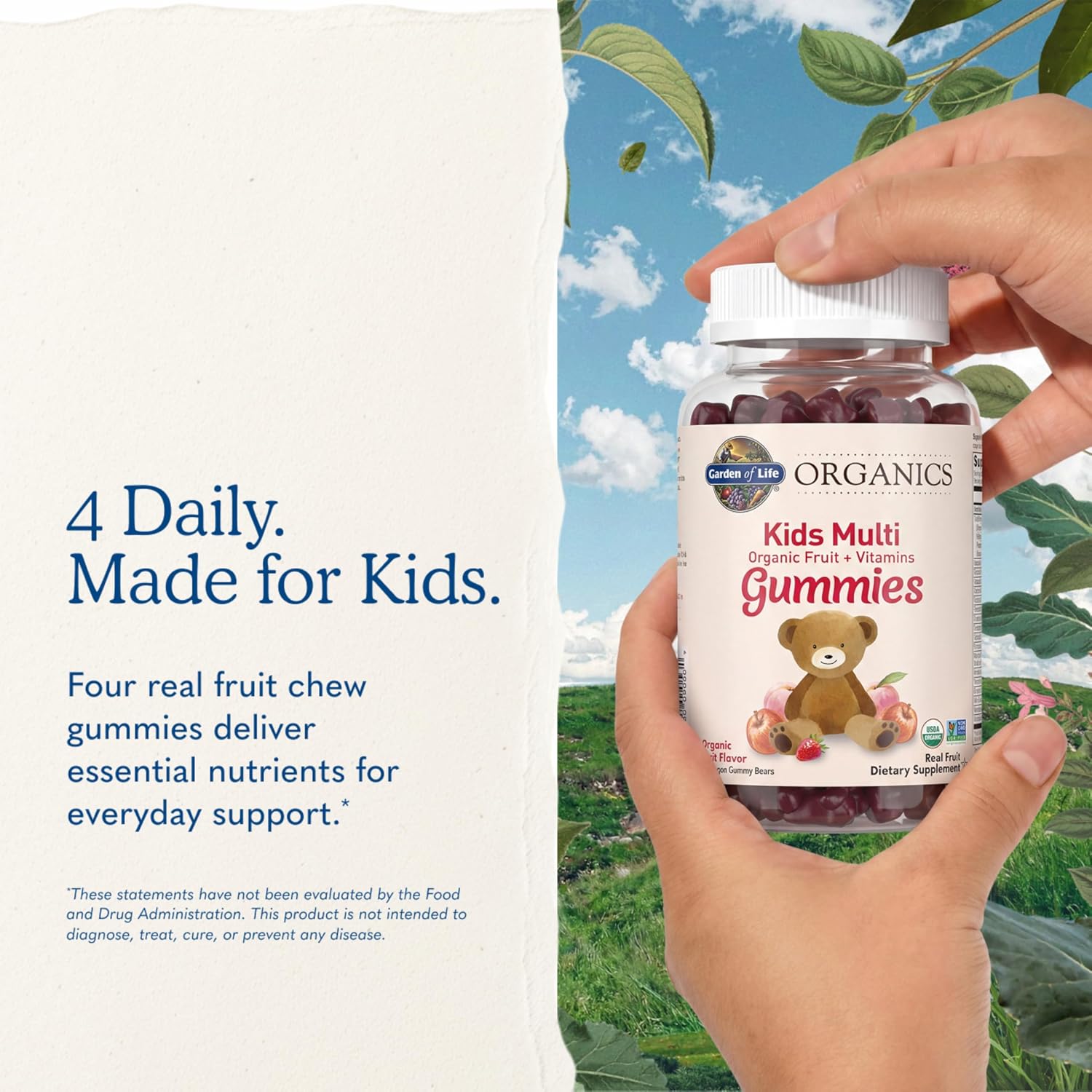 Garden of Life Organics Vitaminas para Niños en Gomitas – Multivitamínico Completo con B12, C y D3, Sabor Afrutado, USDA Orgánico, Non-GMO, Vegano, 120 Gomitas