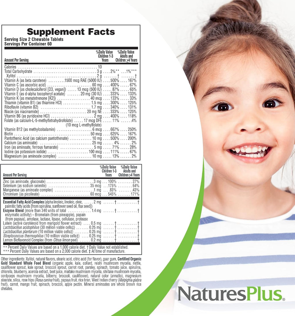 NaturesPlus Animal Parade Gold Multivitamínico Infantil Sabor Naranja - 120 Comprimidos Masticables (Pack de 2)