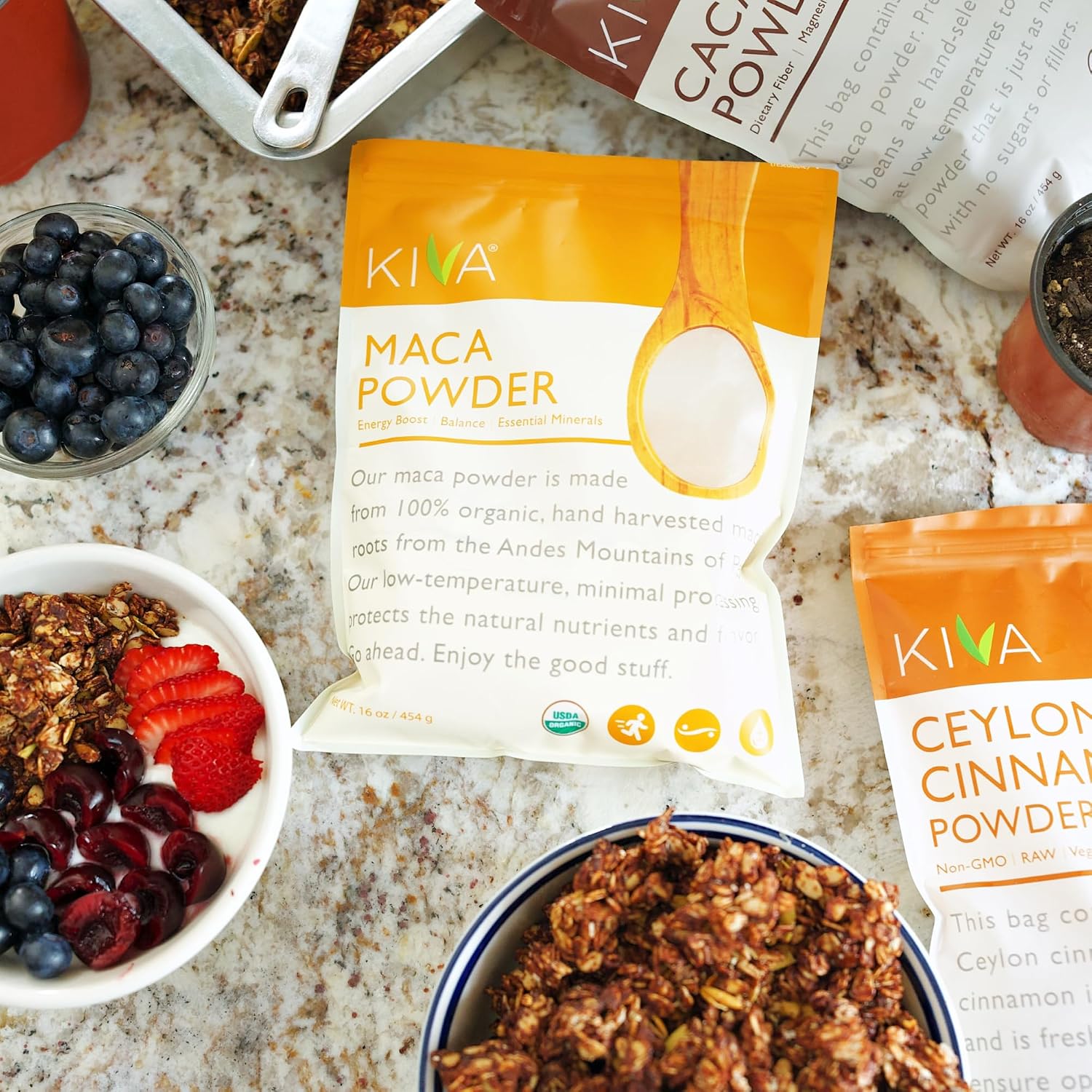 Kiva Maca Orgánica en Polvo – Raíz de Maca Peruana Pura, Superalimento para Energía, 454 g