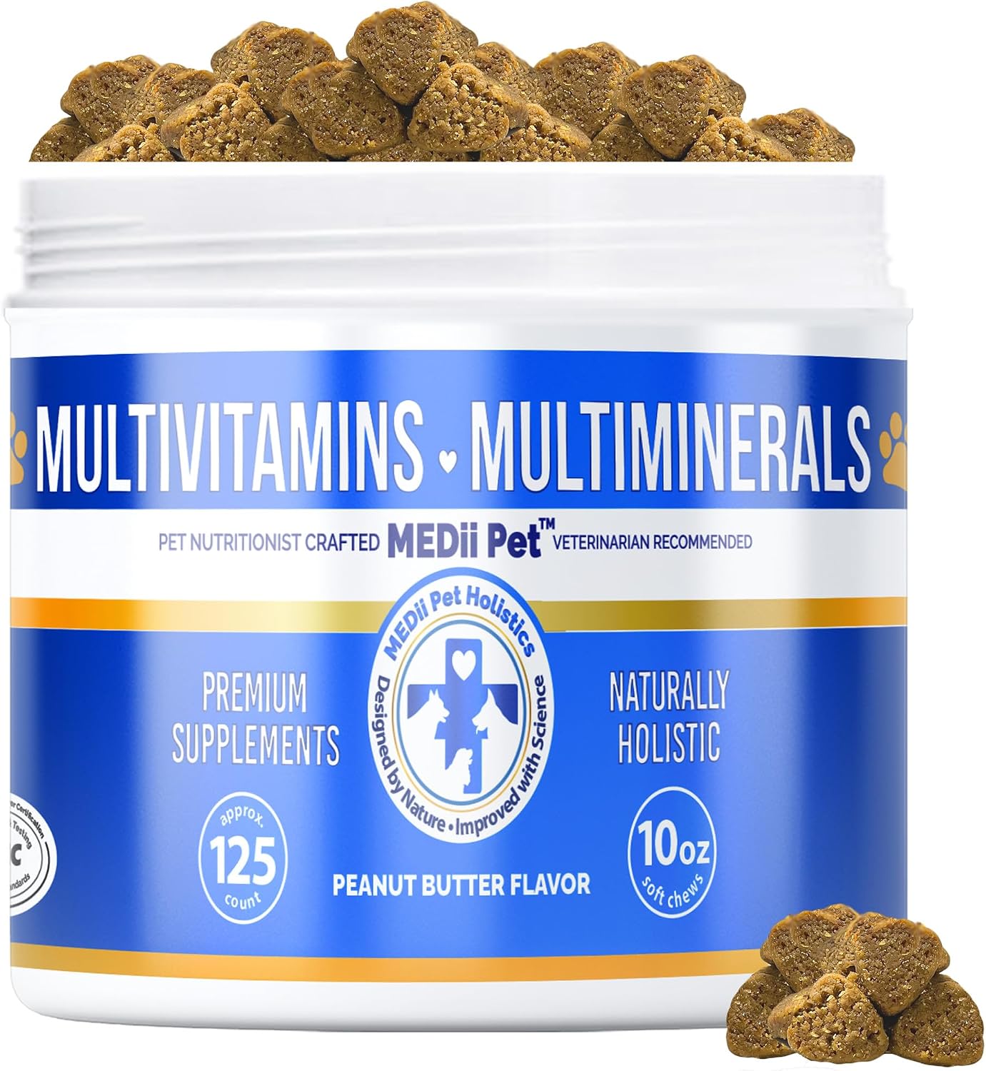 MEDii Pet Multivitamínico para Perros con Espirulina y 74 Minerales Orgánicos - 125 comprimidos