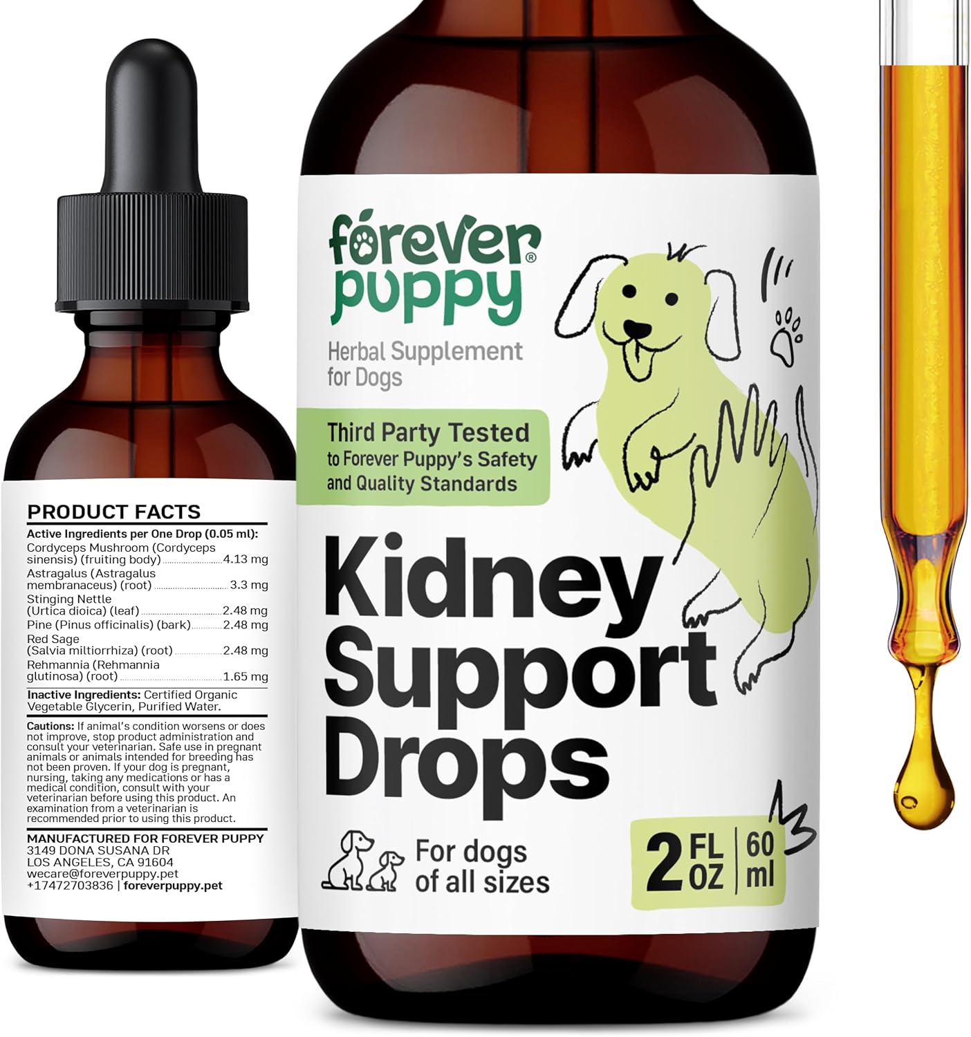 Forever Puppy Kidney Support Drops - Gotas de Apoyo Renal para Perros - Cordyceps, Astrágalo y Ortiga - 60 ml