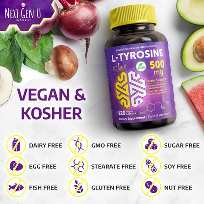 L-Tirosina 500 mg, 120 Cápsulas Veganas - NextGenU – Image 5
