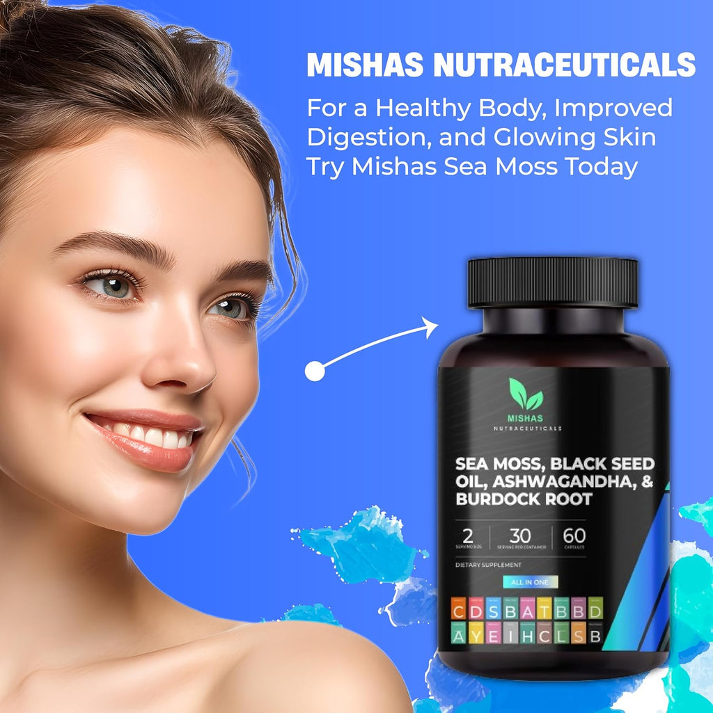 Mishas Nutraceuticals Sea Moss Blend 15 en 1 - Cápsulas de Musgo Marino y Hierbas