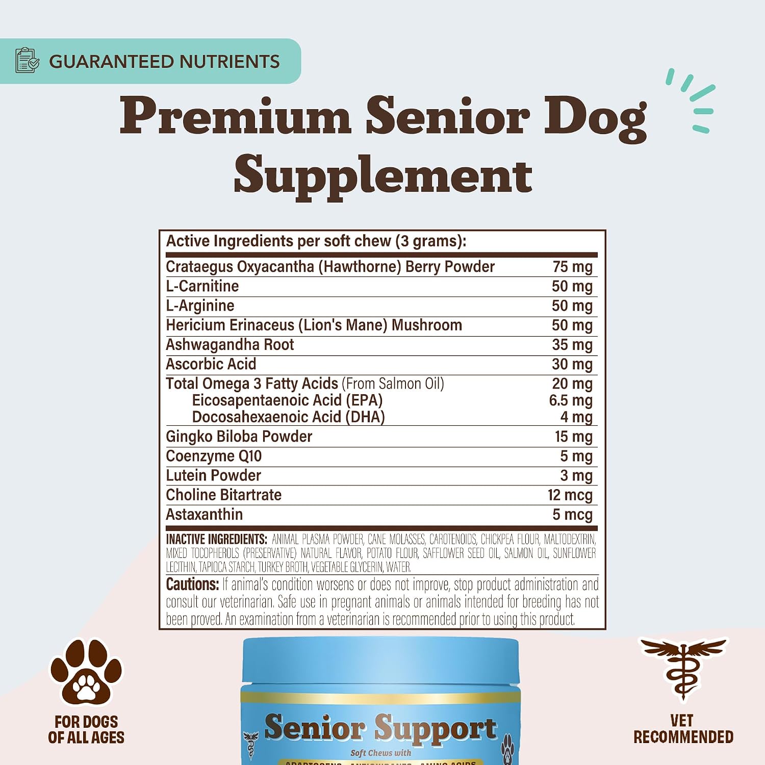 Natural Dog Company Vitaminas para Perros Senior - Masticables para Apoyo Cognitivo, Cardíaco y Visual, 90 unidades