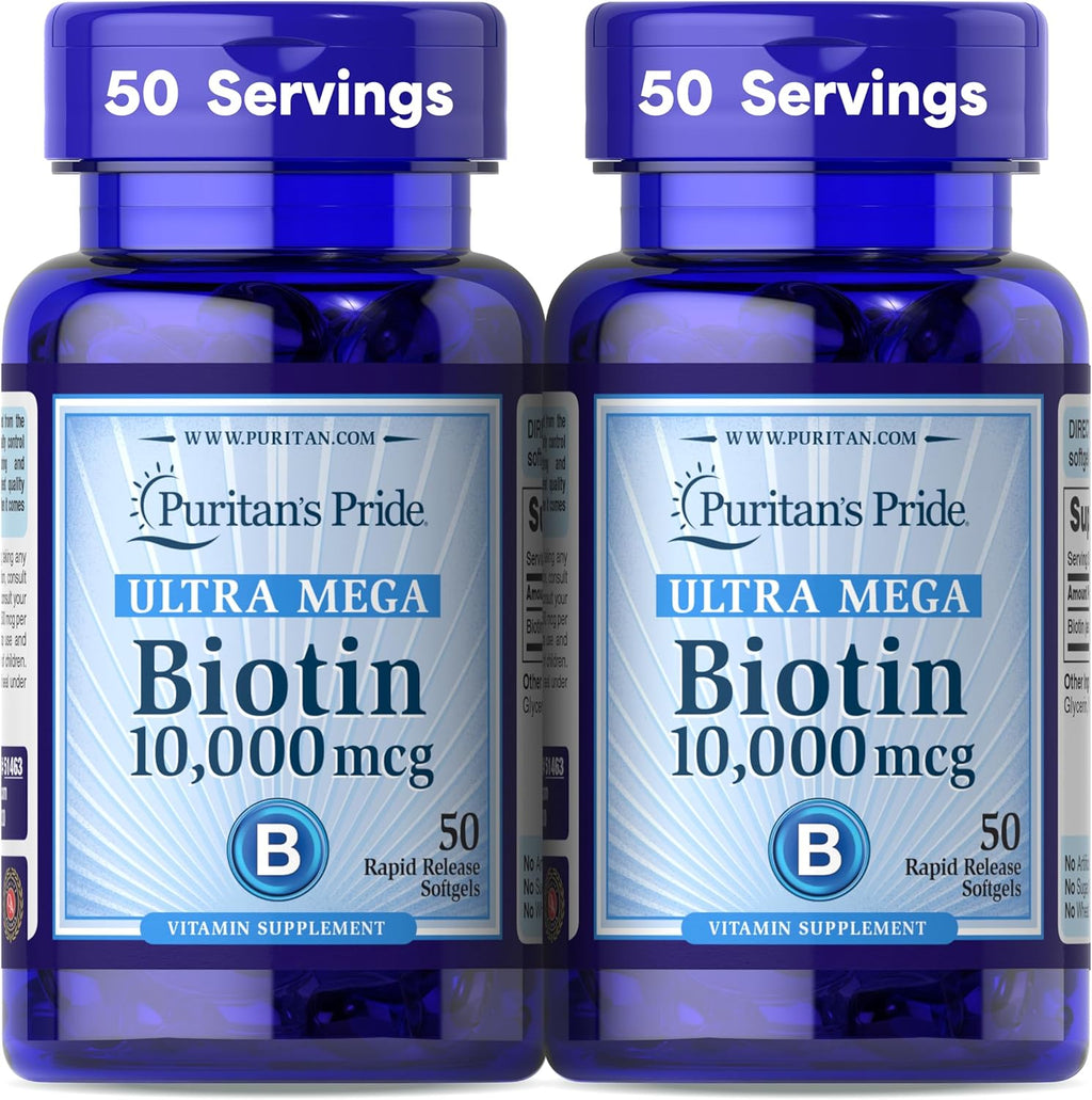 Puritan's Pride Biotina 10.000 µg – 100 Cápsulas Blandas (2 Envases de 50)