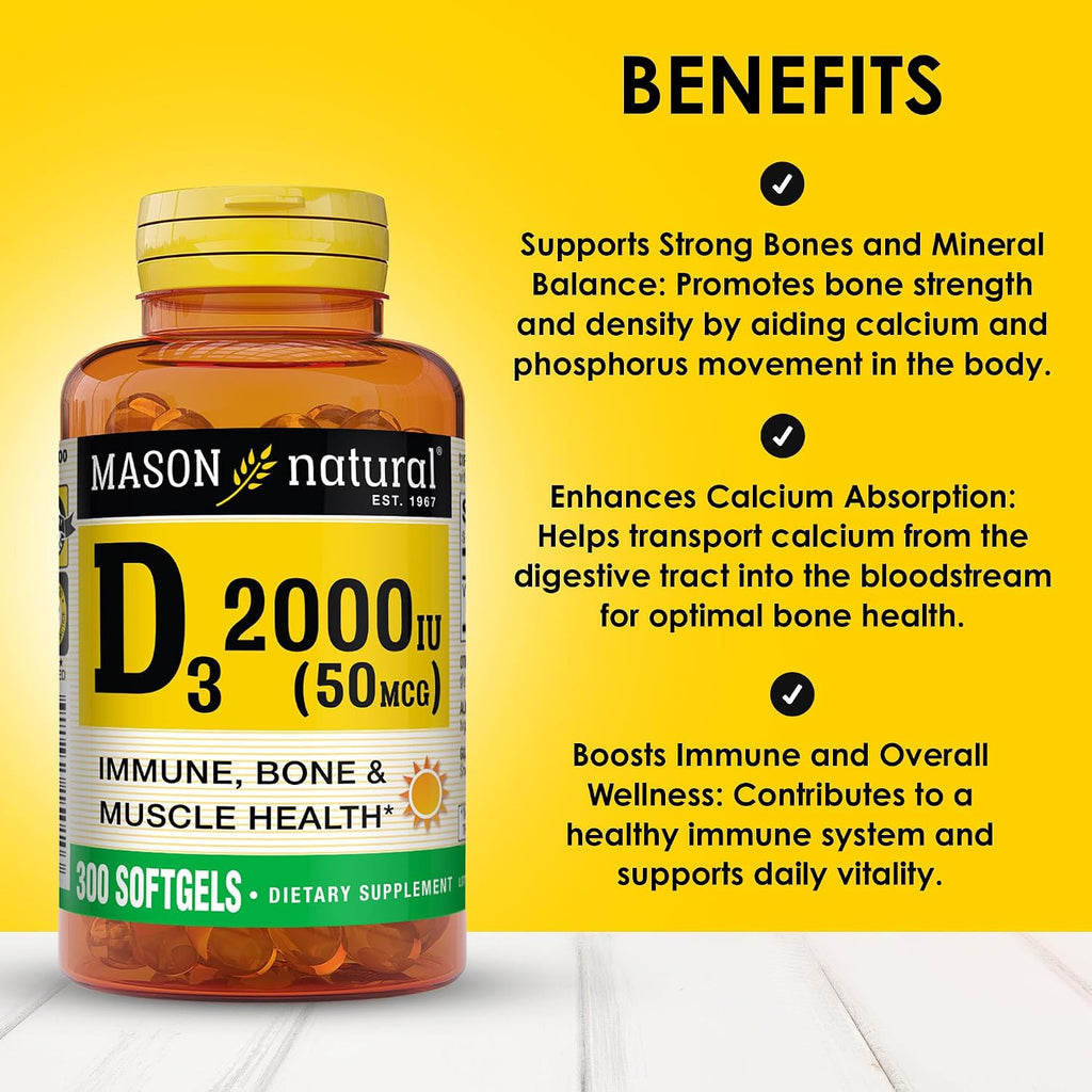 Mason Natural Vitamina D3 2.000 UI Ultra Potente, 300 Cápsulas Blandas