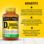 Mason Natural Vitamina D3 2.000 UI Ultra Potente, 300 Cápsulas Blandas