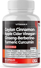 Vitamax Complejo de Canela de Ceilán, Vinagre de Manzana y Cúrcuma con Ginseng, Berberina y 12 Ingredientes Más - 60 Cápsulas