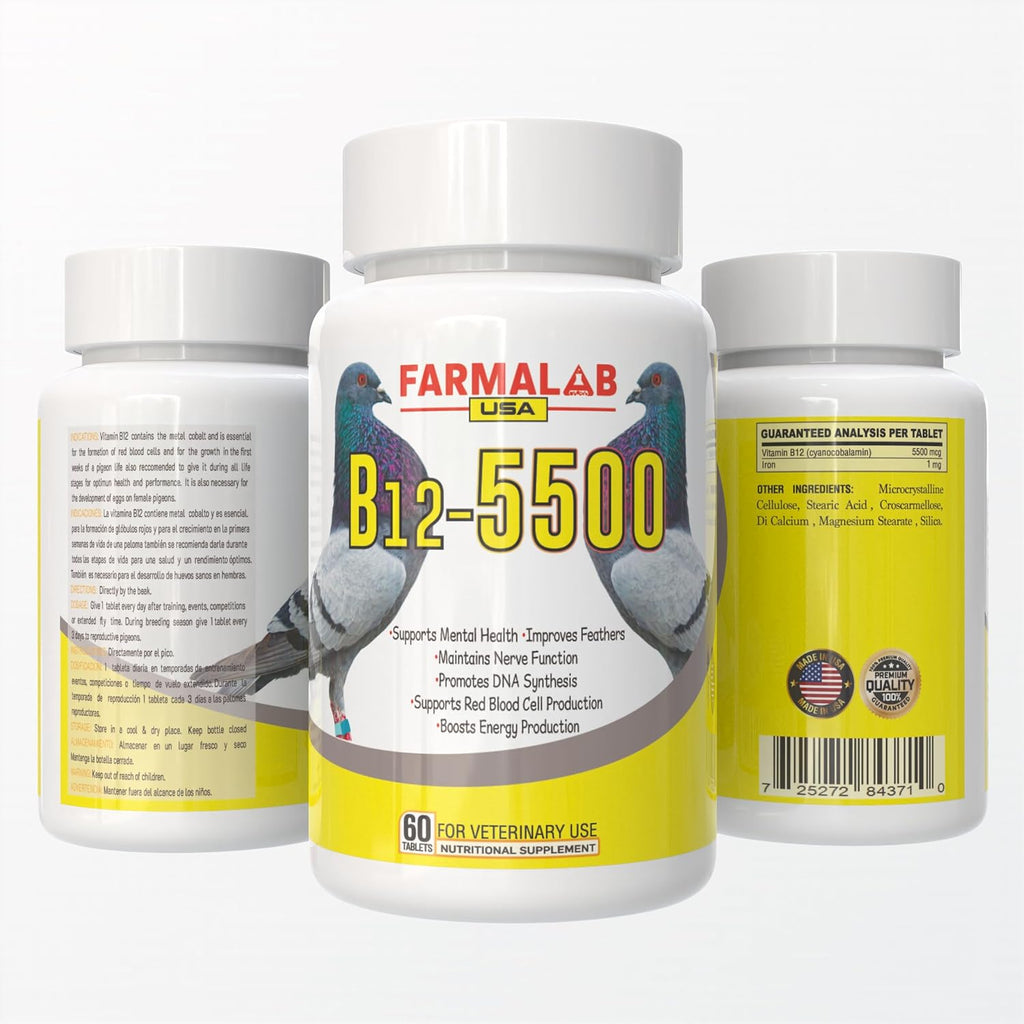 B12-5500 para Palomas - Complemento de Vitamina B12 y Hierro - 60 Comprimidos