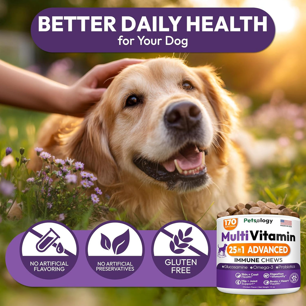 Petsology Multivitamínico Masticable para Perros - 170 Comprimidos - con Glucosamina y Condroitina