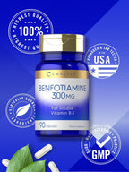 Carlyle Benfotiamina 300mg | 90 Cápsulas | Vitamina B1 Liposoluble | Sin Gluten, Sin OGM