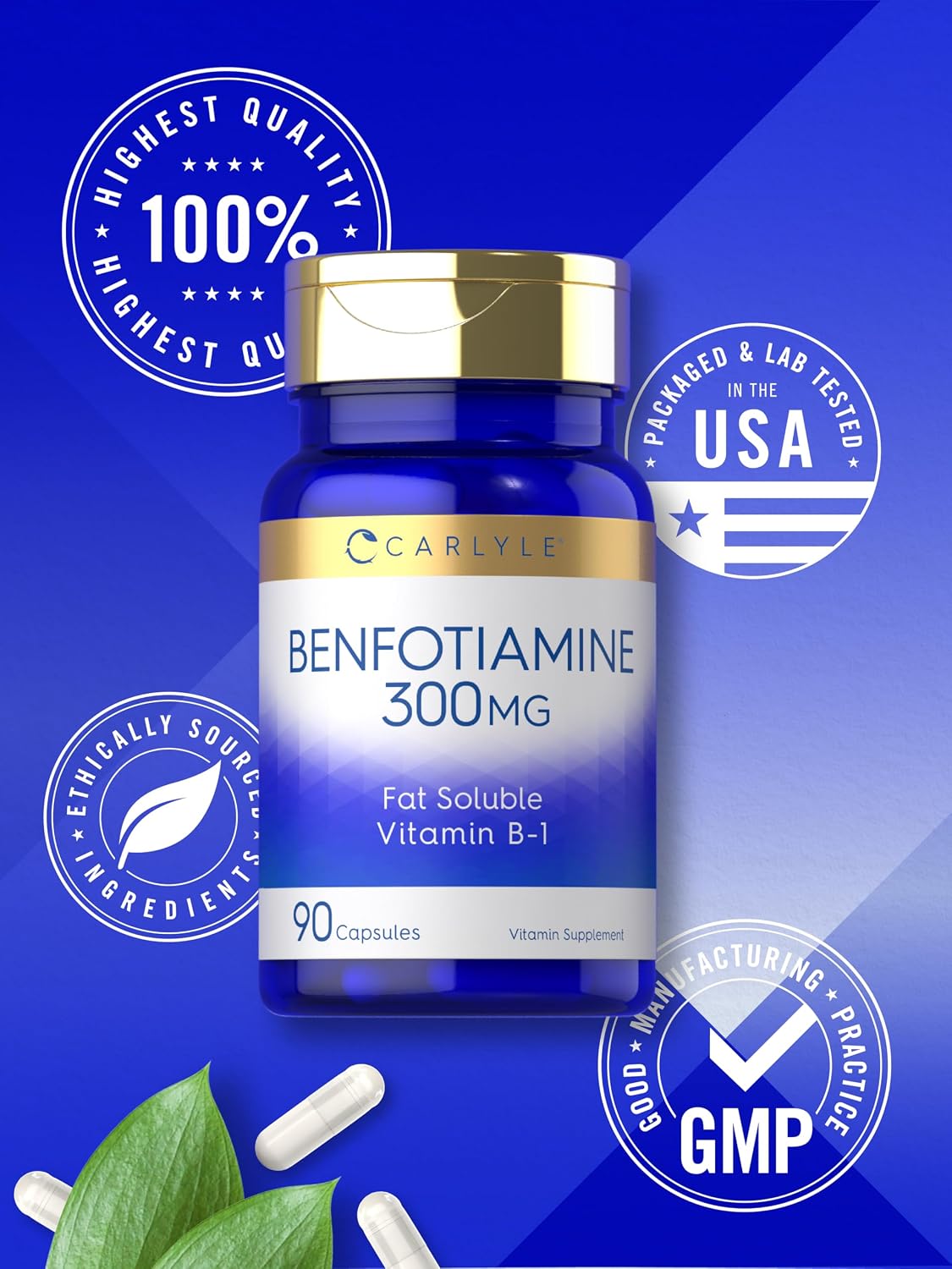 Carlyle Benfotiamina 300mg | 90 Cápsulas | Vitamina B1 Liposoluble | Sin Gluten, Sin OGM