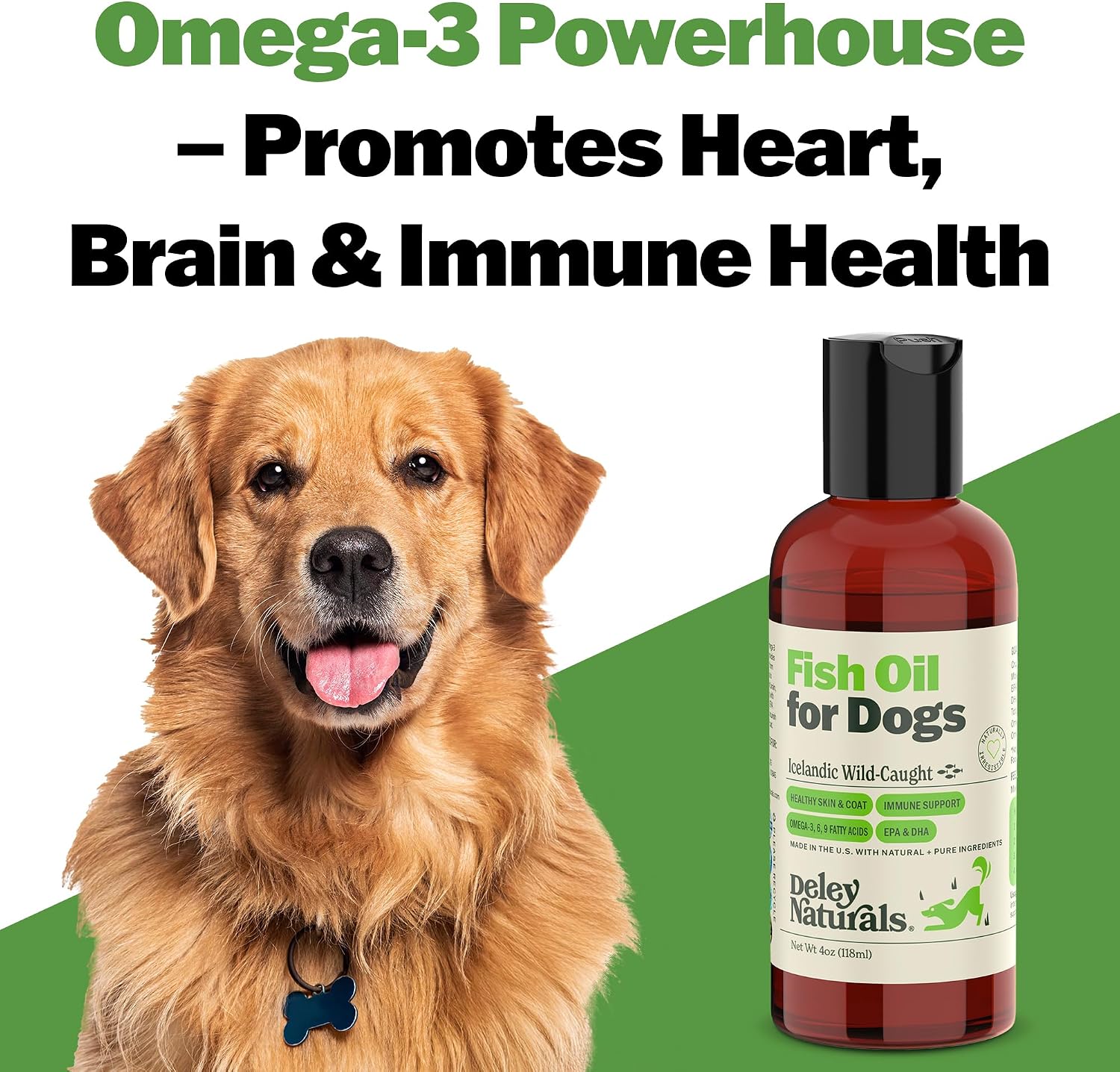 Deley Naturals Aceite de Pescado Islandés para Perros - Omega 3 EPA DHA - 118 ml
