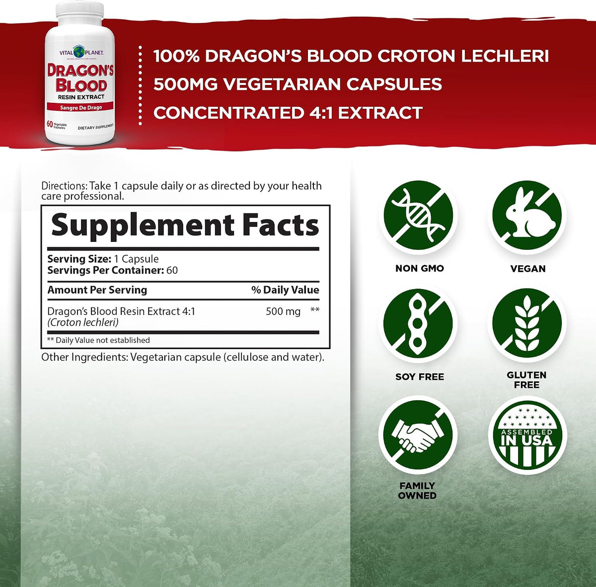 Vital Planet - Extracto de Resina de Sangre de Drago (Croton lechleri), 500 mg, 60 Cápsulas (Pack de 2) – Image 2