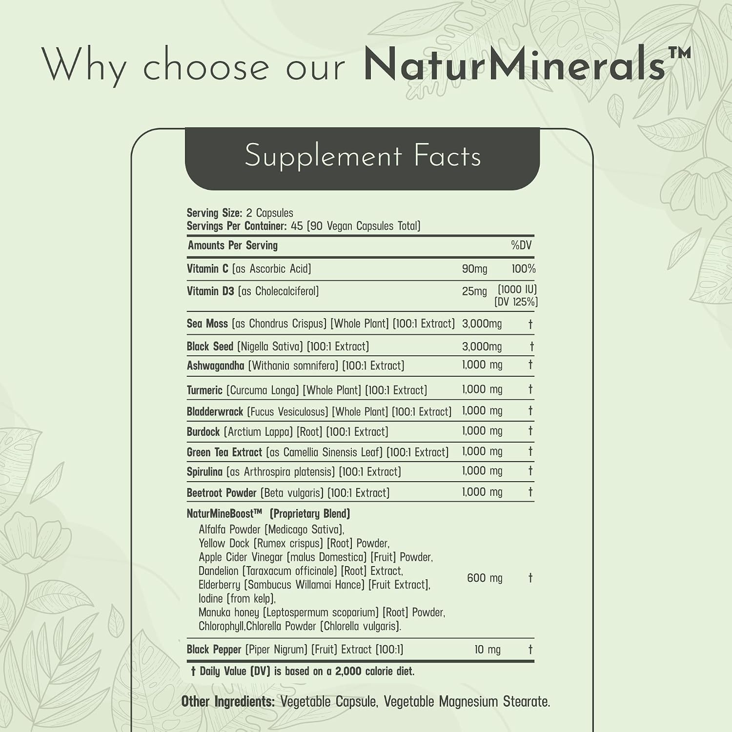 NaturMinerals Complejo 20-en-1 con Aceite de Semilla Negra, Musgo Marino, Ashwagandha y Cúrcuma - 90 Cápsulas Veganas
