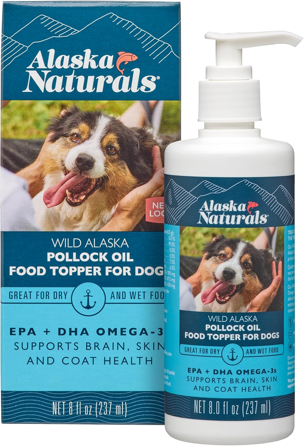 Aceite de Pescado Salvaje de Alaska para Perros – Omega 3 EPA y DHA – 237 ml (8 oz) con Bomba Dosificadora