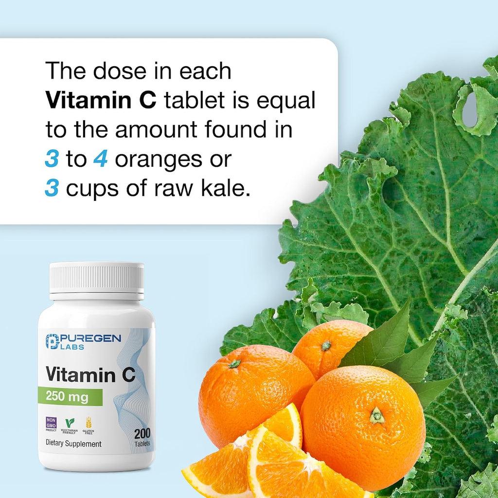 Puregen Labs Vitamina C 250 mg – 600 Comprimidos (3 Paquetes)
