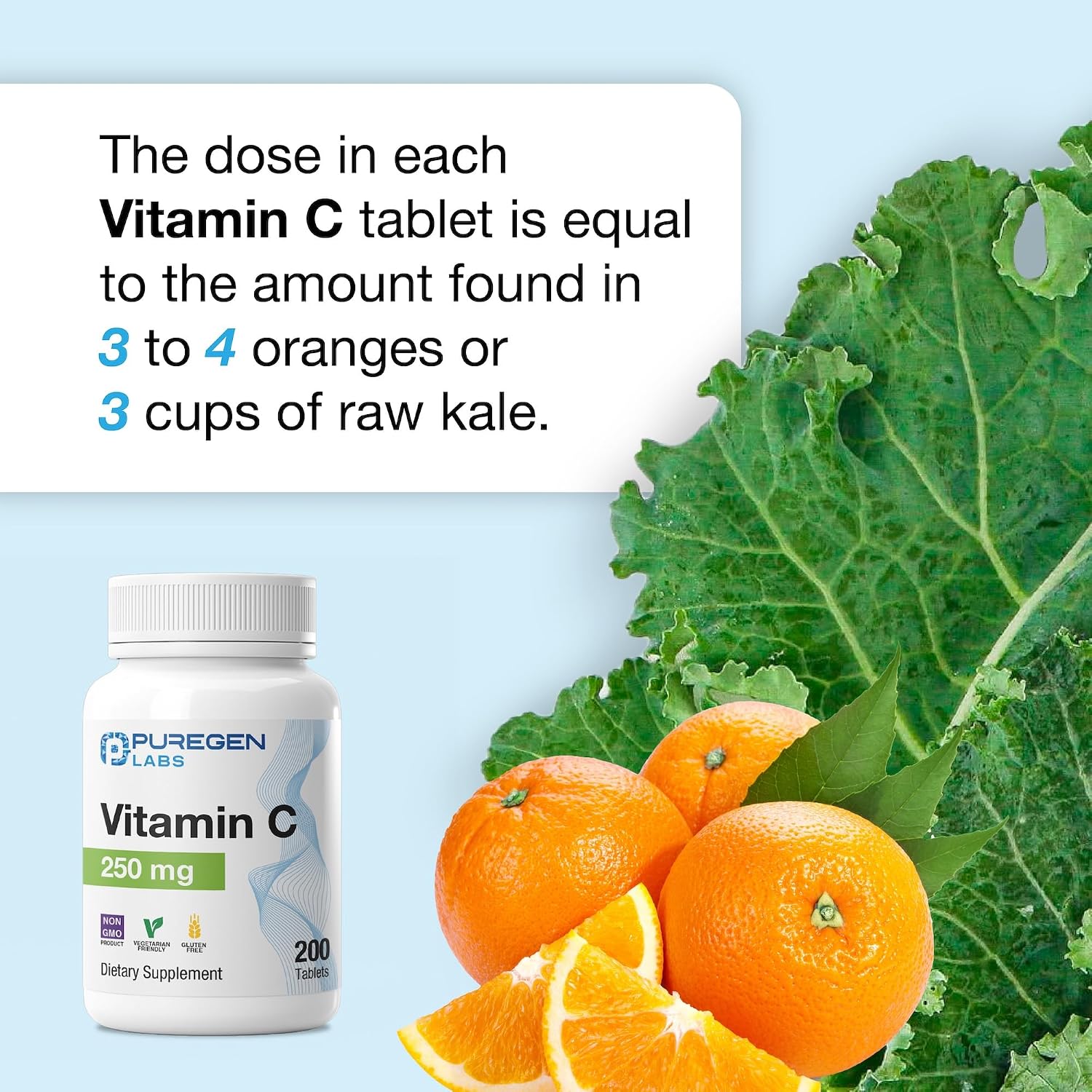 Puregen Labs Vitamina C 250 mg – 600 Comprimidos (3 Paquetes)