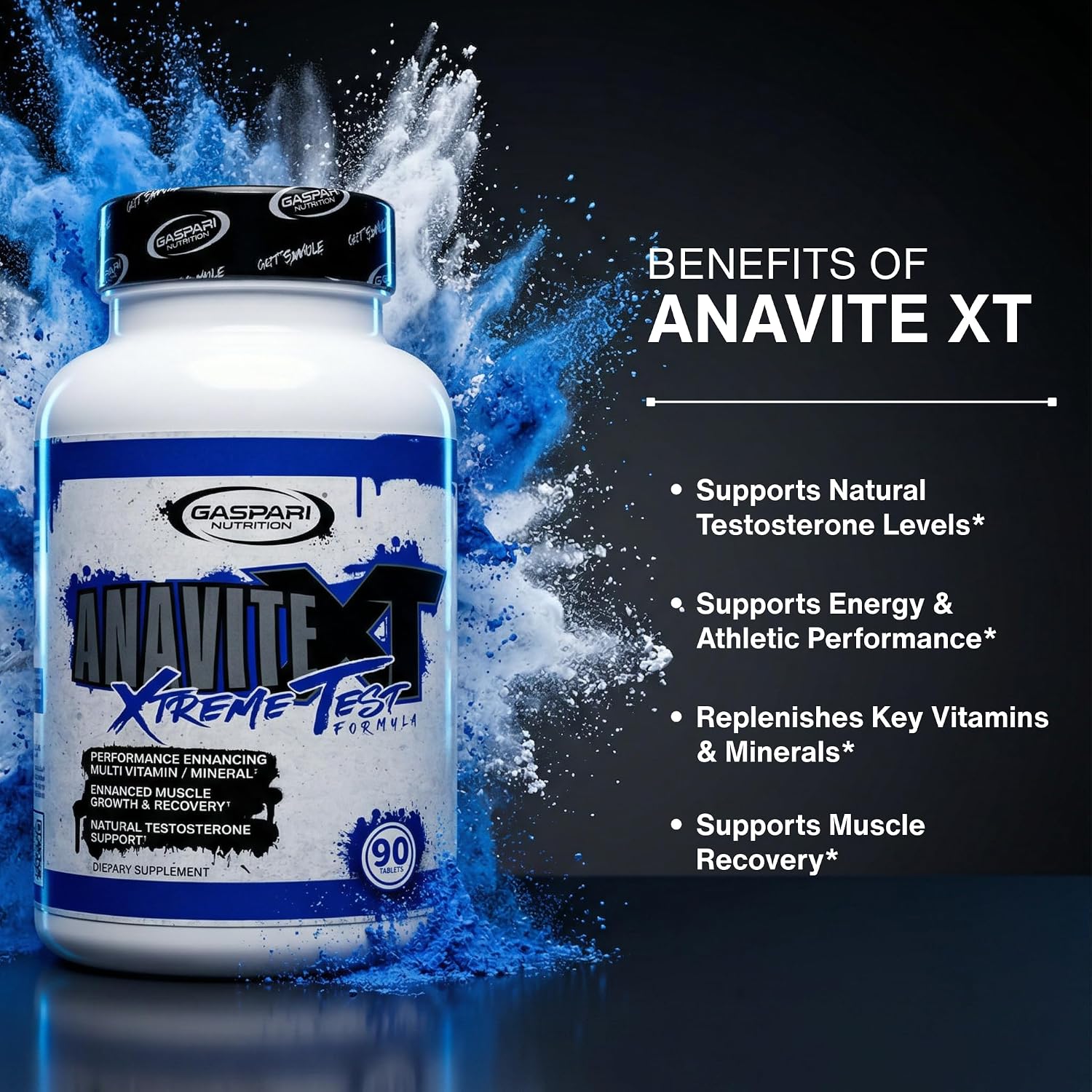 Gaspari Nutrition Anavite XT: Complejo Multivitamínico y Mineral para Hombres, Apoyo al Crecimiento Muscular y Recuperación, Apoyo a la Testosterona, 90 Comprimidos
