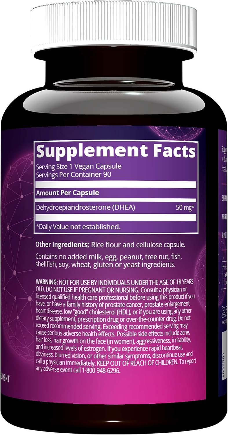 MRM Nutrition DHEA 50mg - Para Mujeres y Hombres - 90 Cápsulas | Micronizado, Vegano, Sin Gluten