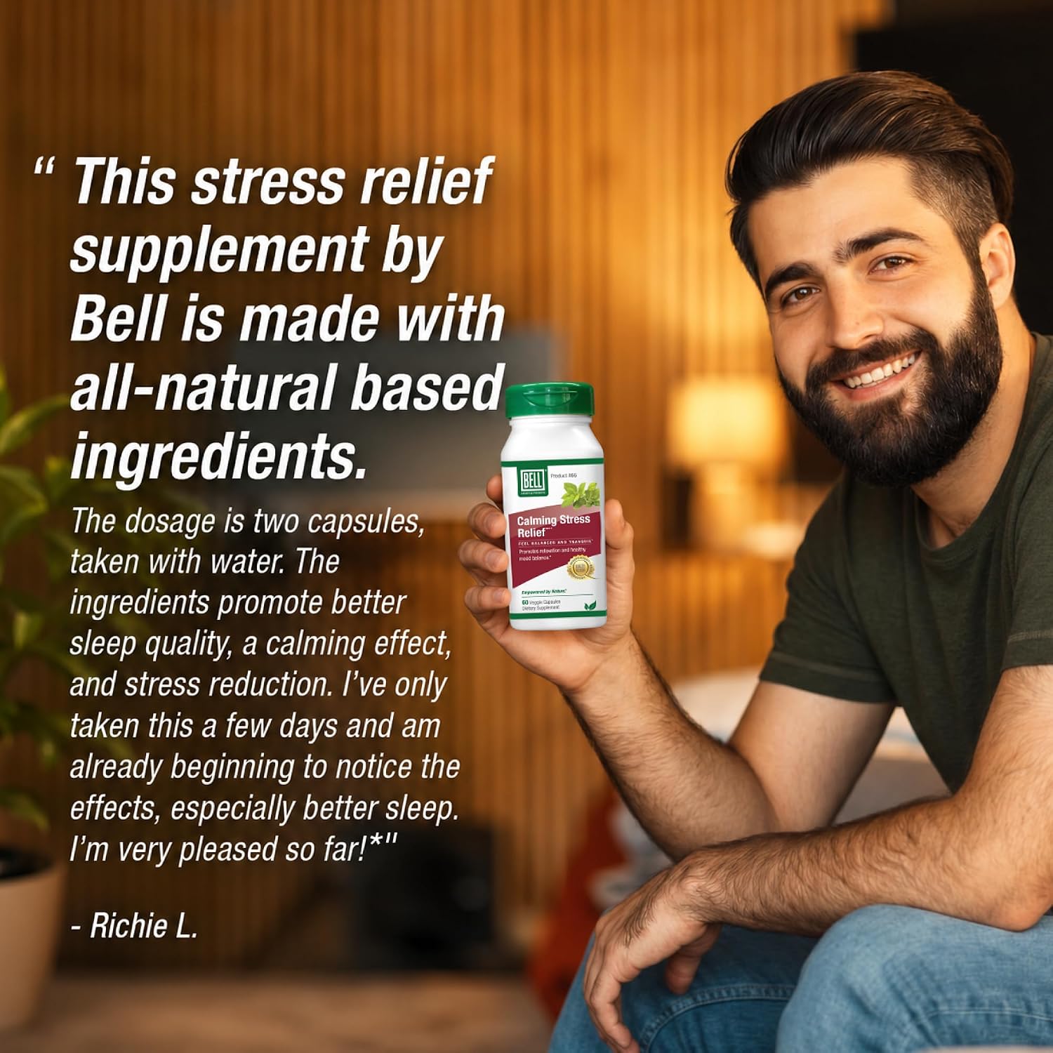 Bell Lifestyle Calming Stress Relief - Mezcla herbal con 5-HTP y GABA para el estrés y la relajación, 60 cápsulas veganas