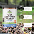 Strawfield Pets Multivitamínico + Probióticos para Cachorros - 120 Comprimidos Blandos Sabor Mantequilla de Cacahuete