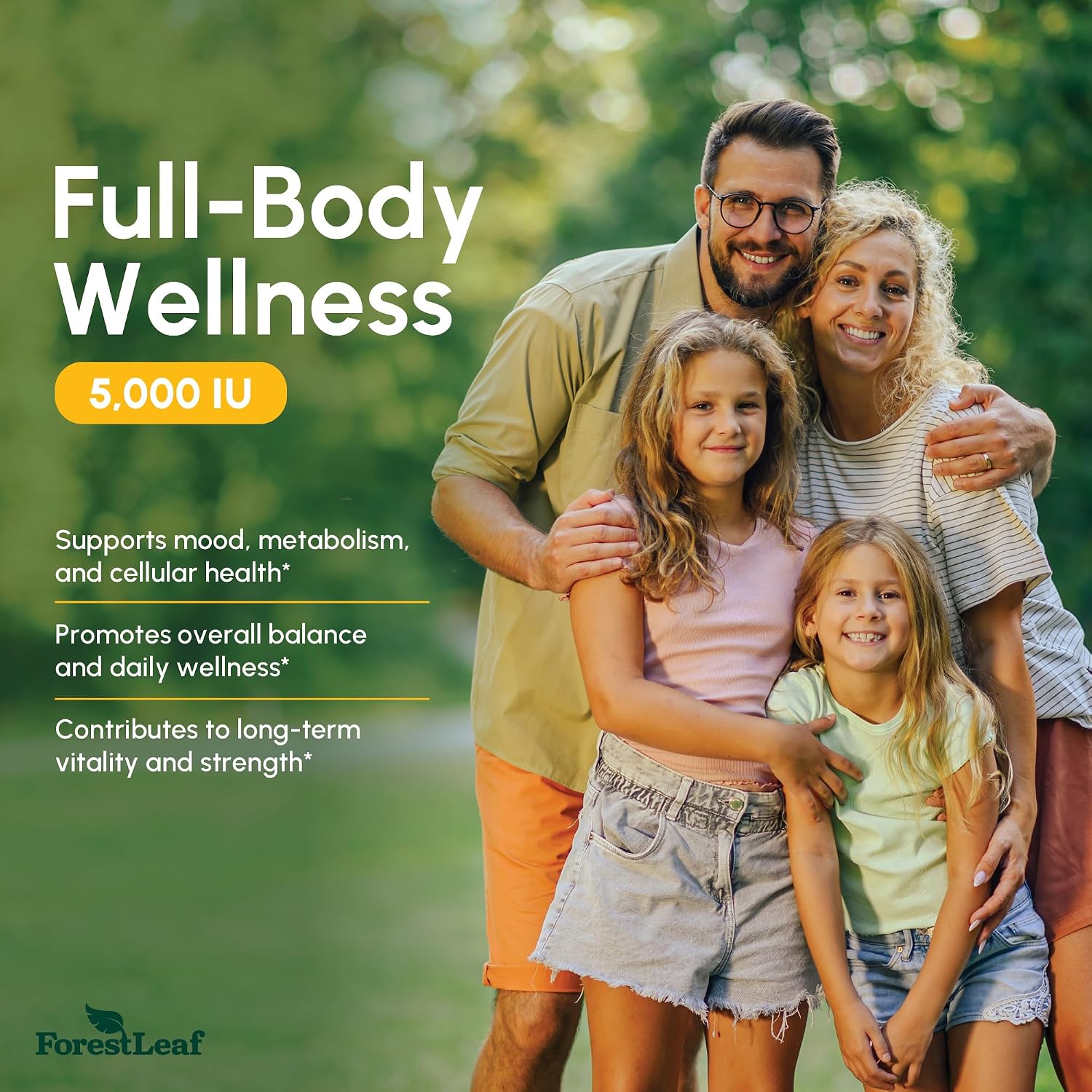 ForestLeaf Vitamina D3 5000 UI - 180 Cápsulas - Apoyo para Huesos, Dientes e Inmunidad