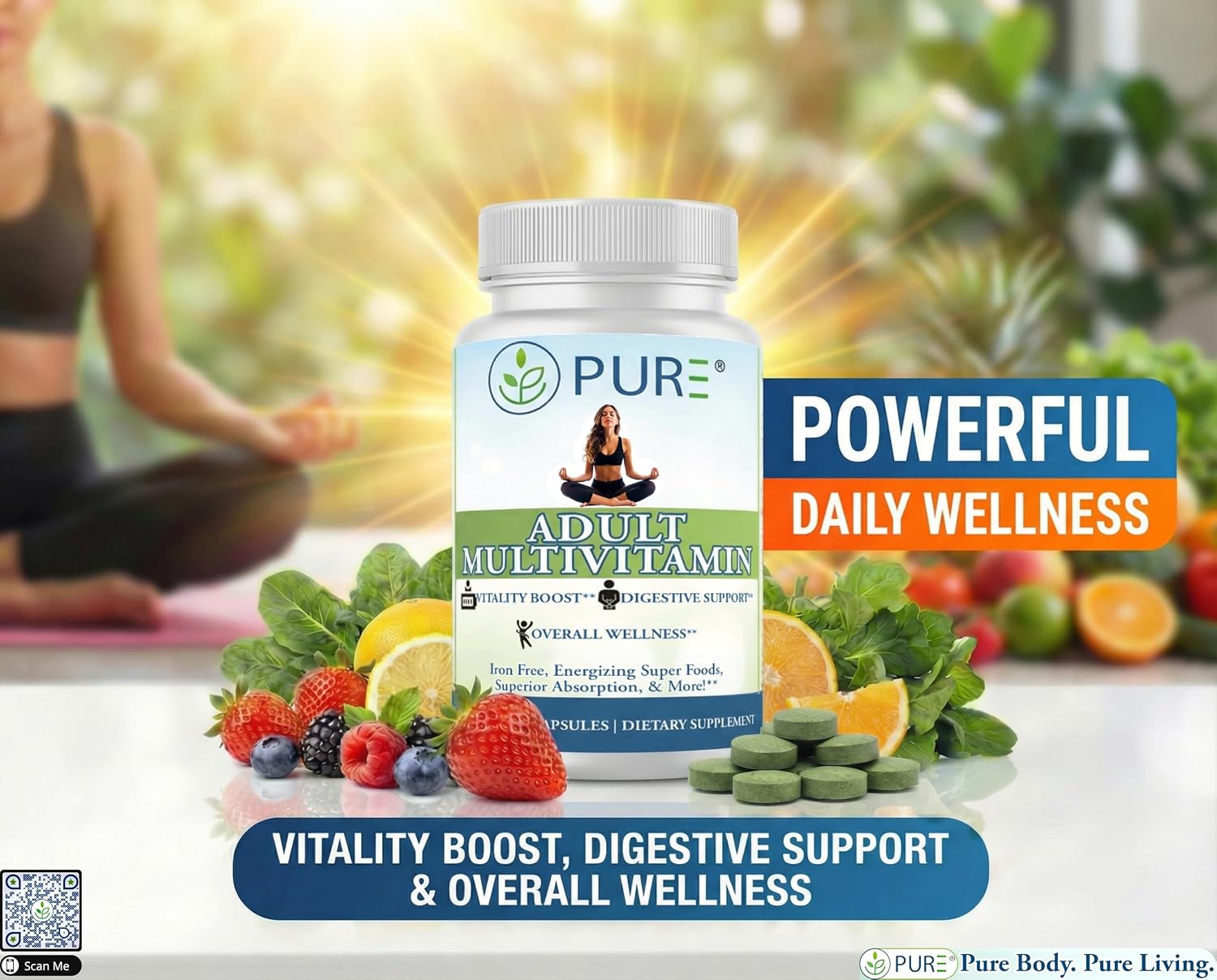 PURE Multivitamínico Adultos Sin Hierro - 90 Cápsulas Vegetales