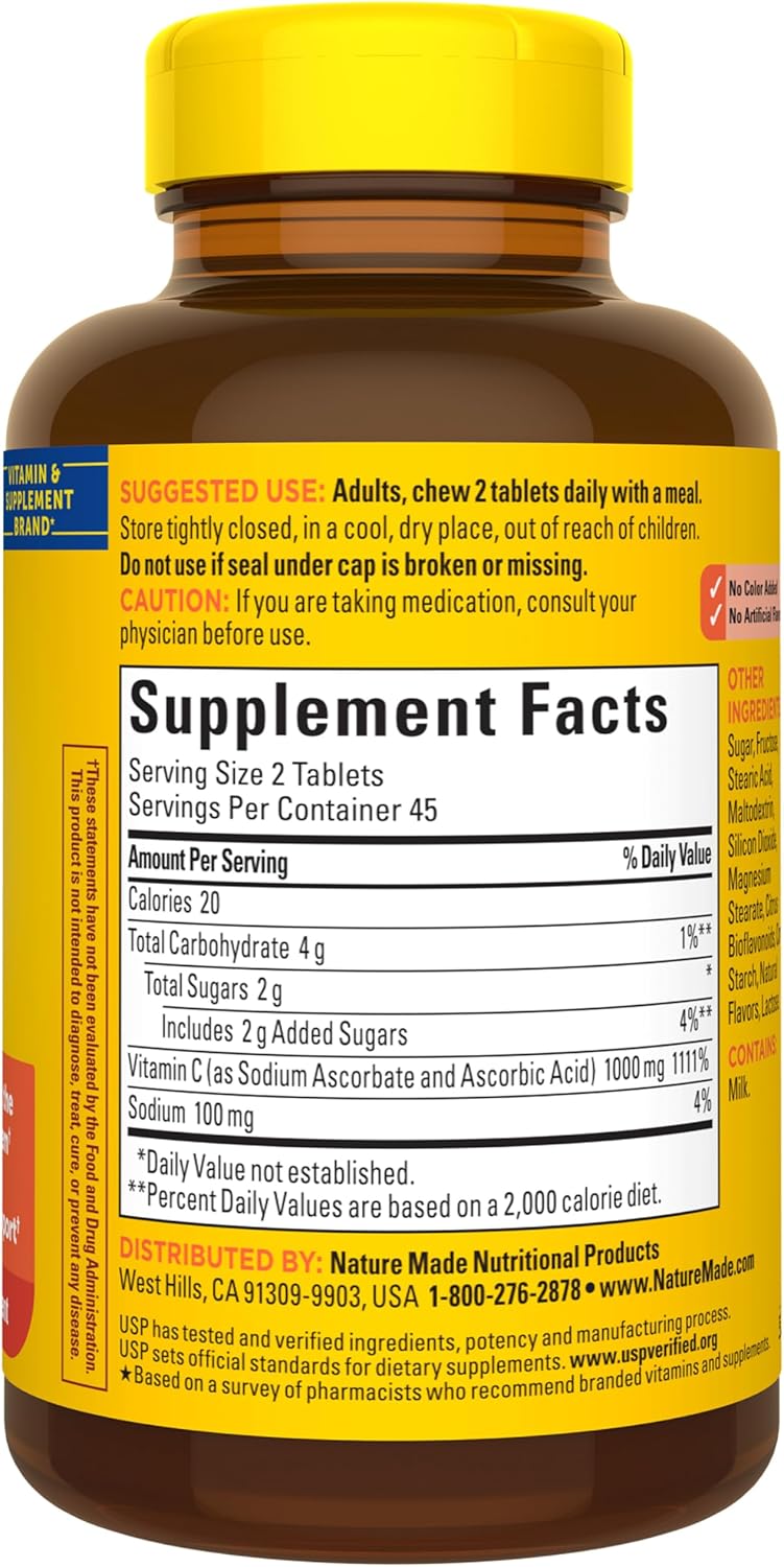 Nature Made Vitamina C Masticable Dosis Extra 1000 mg, 90 Comprimidos