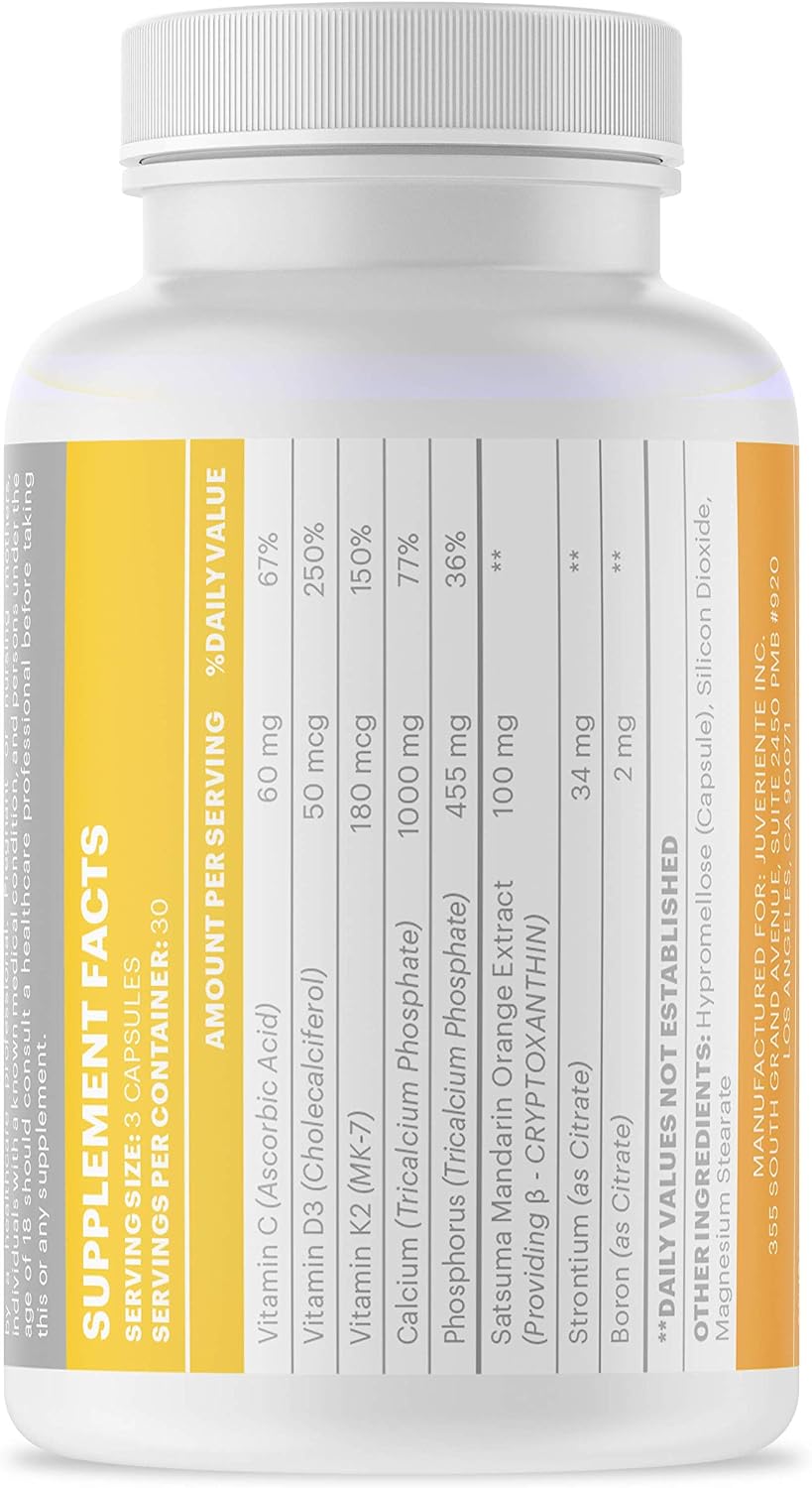 Bone Strength Complex – Complemento Óseo con Vitamina C, D3, K2, Calcio, Fósforo, Estroncio, Boro y β-Criptoxantina | 90 Cápsulas