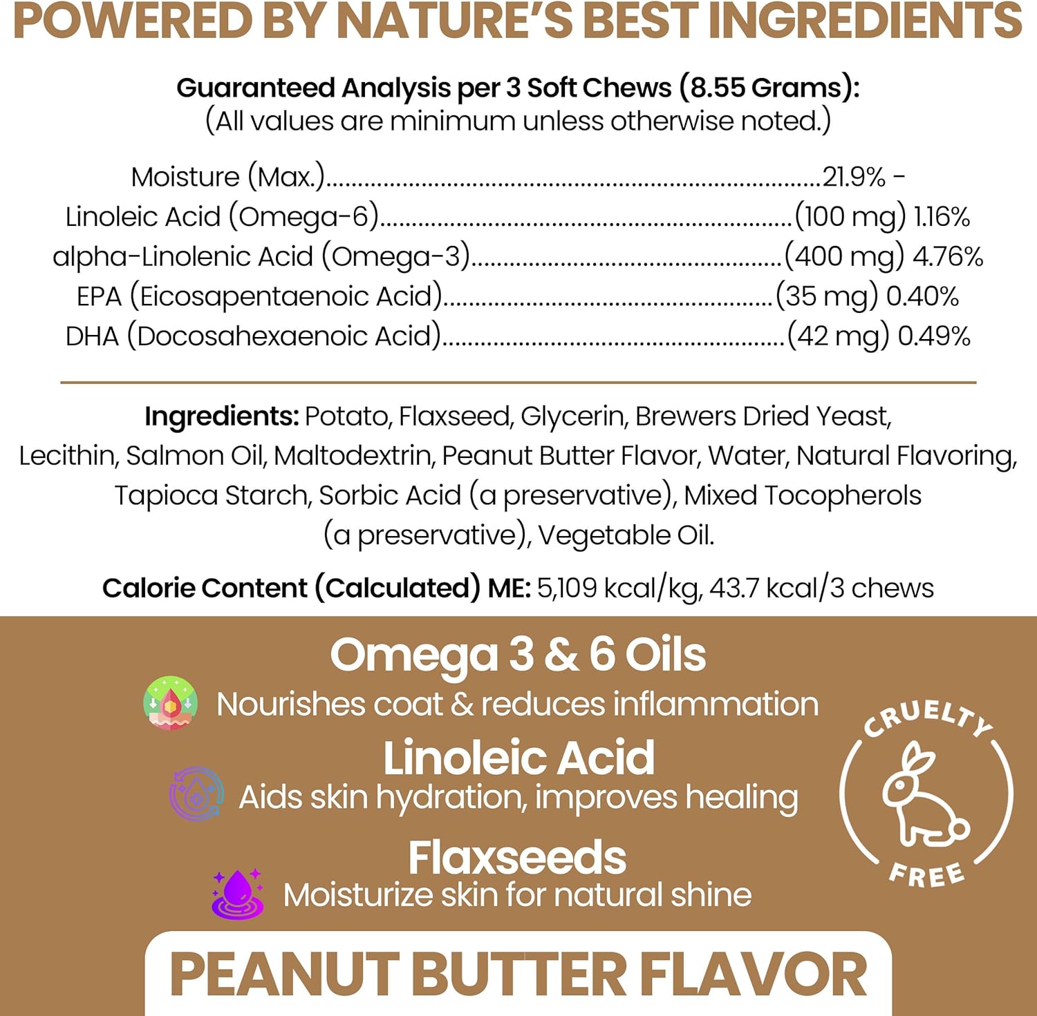 Omega 3 para Perros, 180 Masticables Blandos - Aceite de Salmón y Pescado para Piel y Pelaje, Alivio de Alergias y Picazón - EPA DHA - Sabor a Mantequilla de Cacahuete - Hecho en EE.UU.
